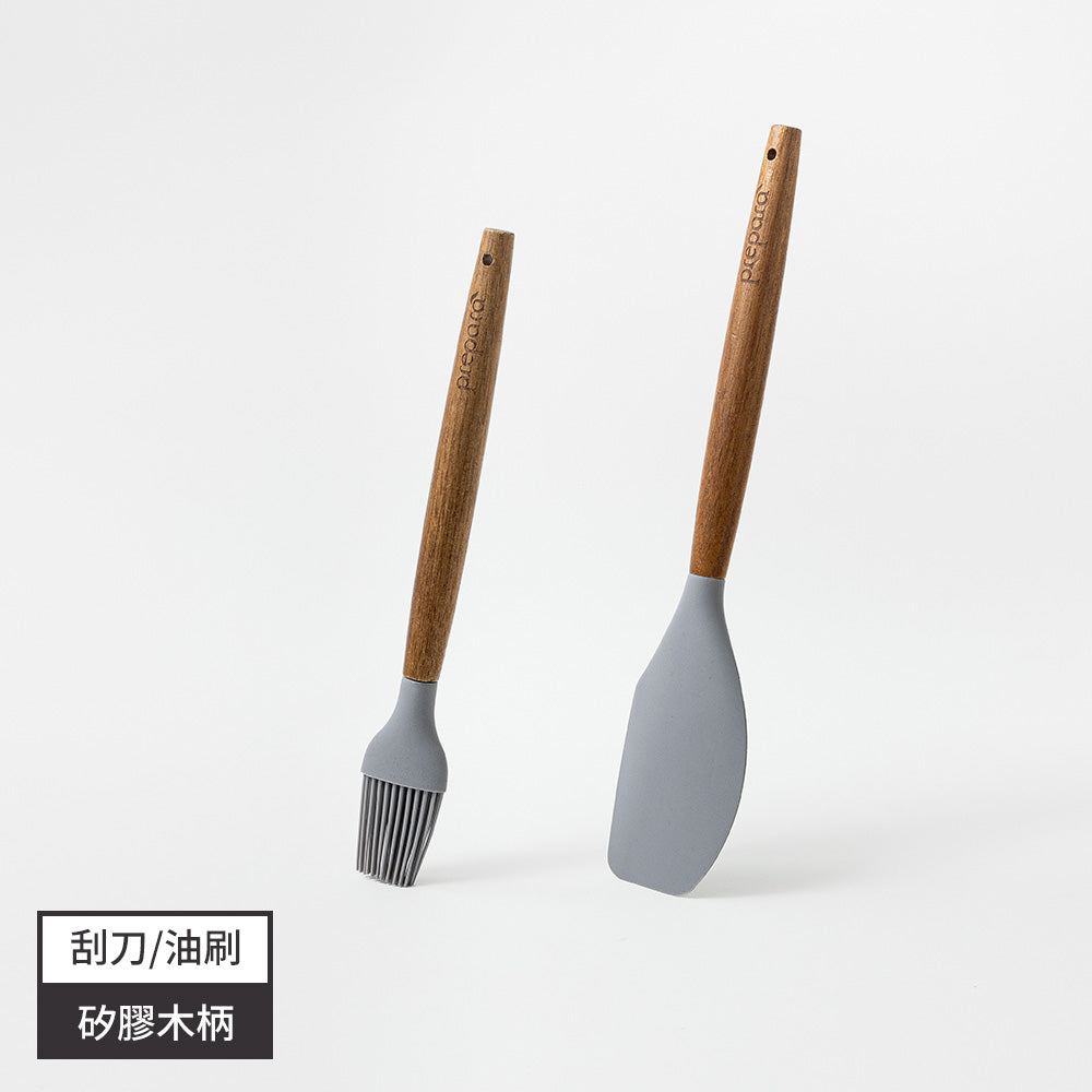 木柄矽膠廚具兩件組 (刮刀/油刷)
